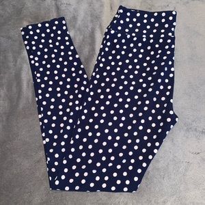 LulaRoe One Size Navy Blue Polka Dot Leggings